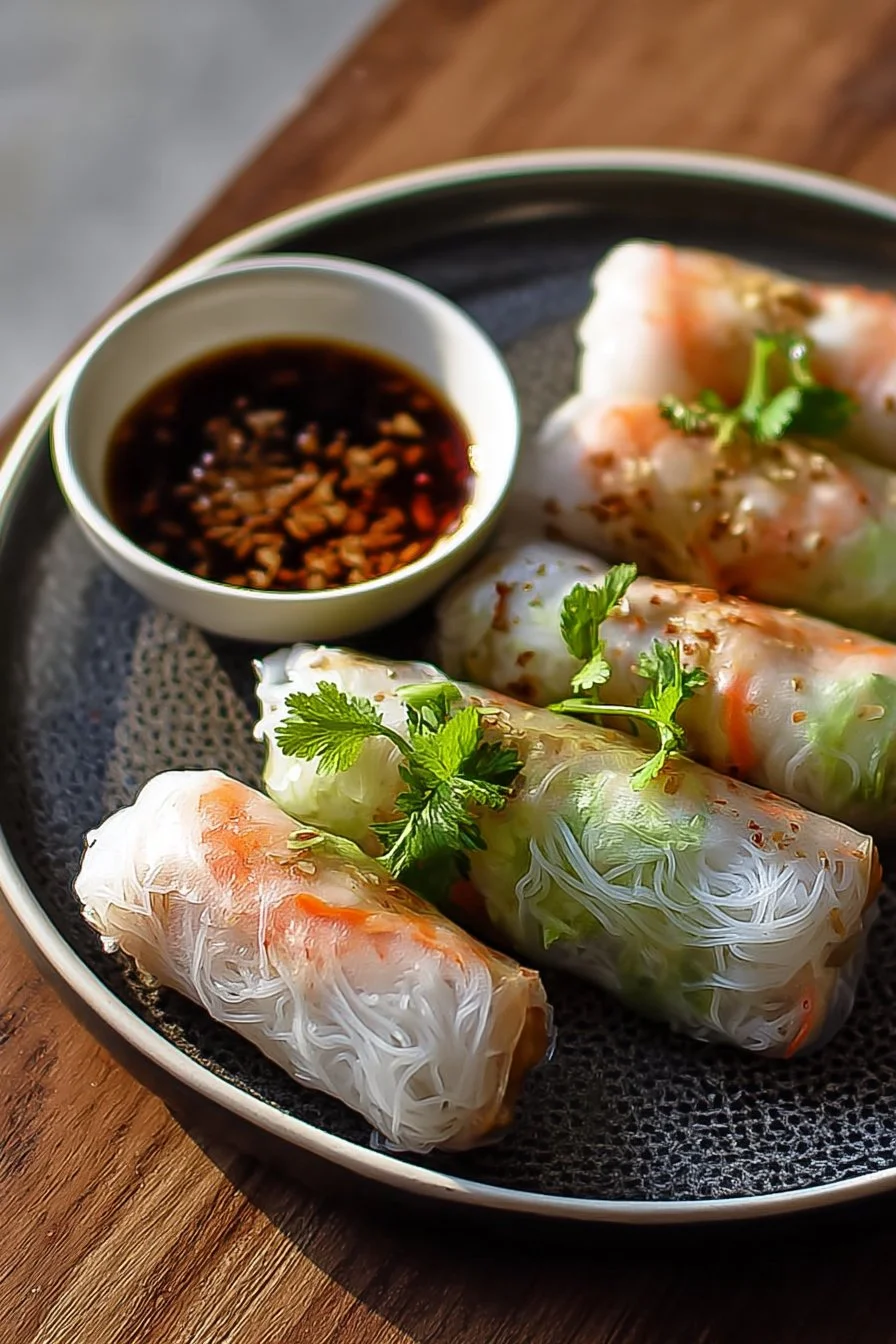 Crispy Air Fryer rice paper noodle rolls filled with fresh vegetables