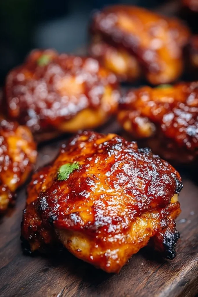 Deliciously grilled BBQ chicken thighs served on a platter
