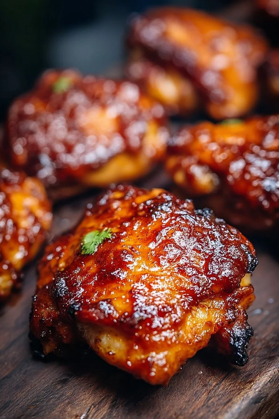 Deliciously grilled BBQ chicken thighs served on a platter