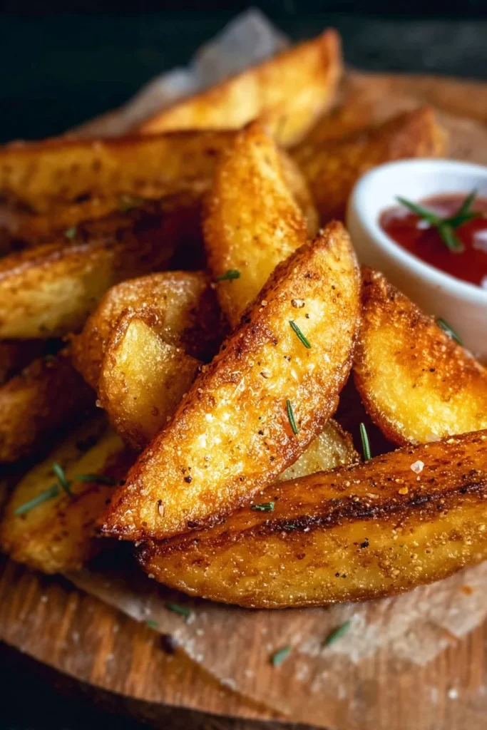 Delicious crispy potato wedges served in a bowl