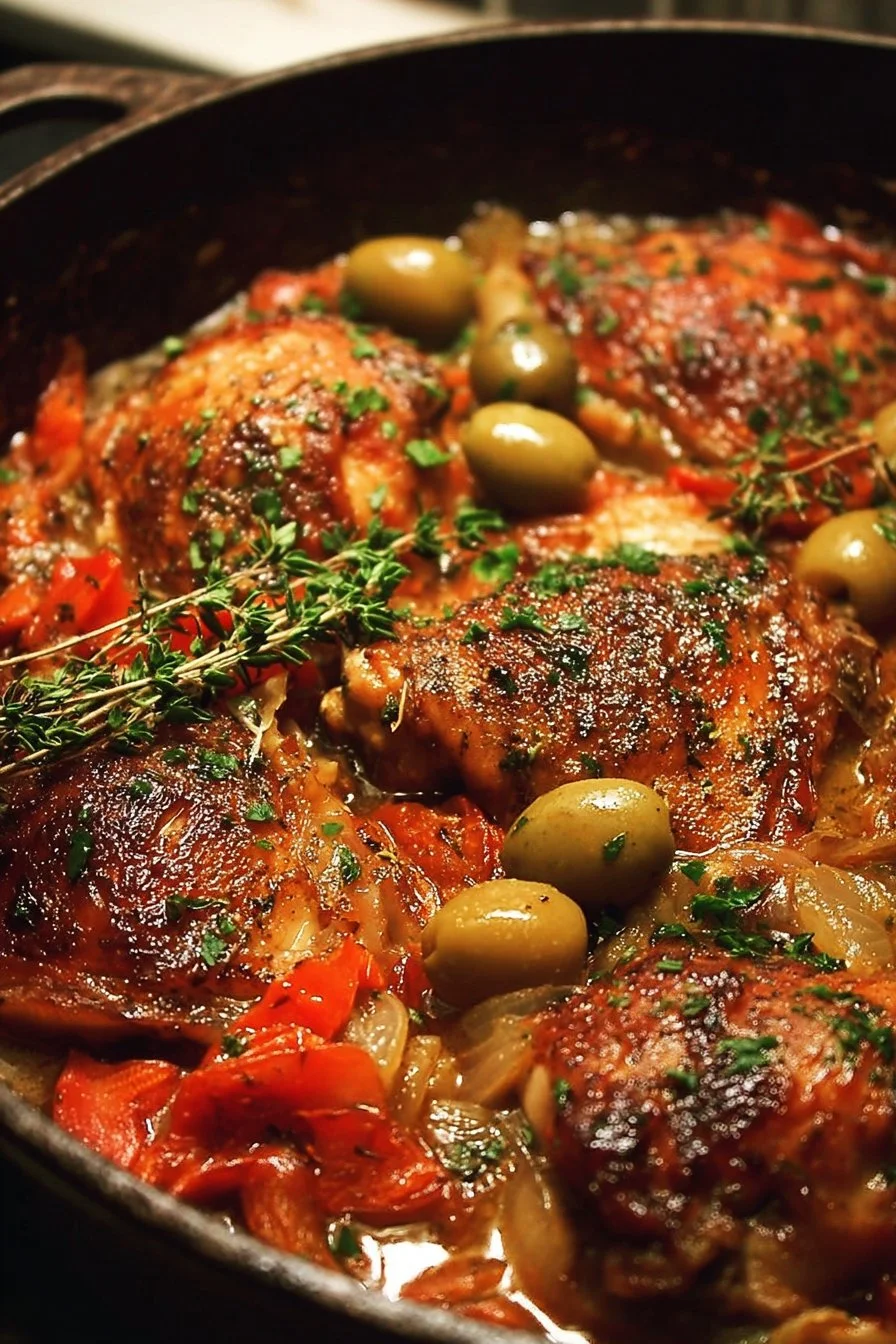 Delicious Braised Provencal Chicken with herbs and vegetables