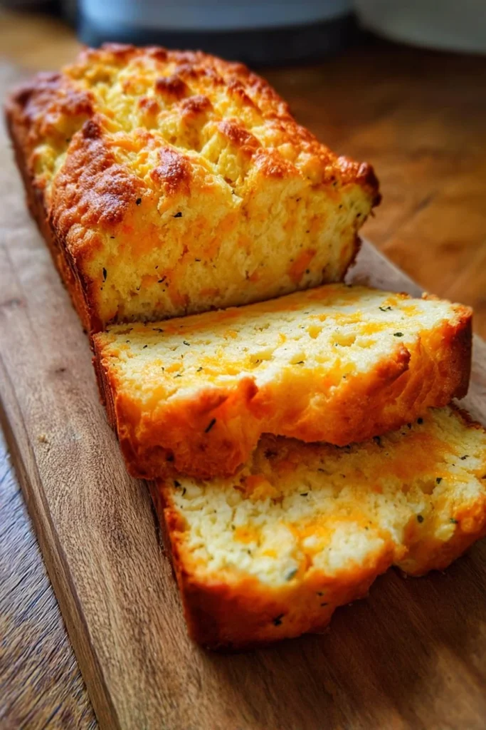 Savory cheddar quick bread with melted cheese on top