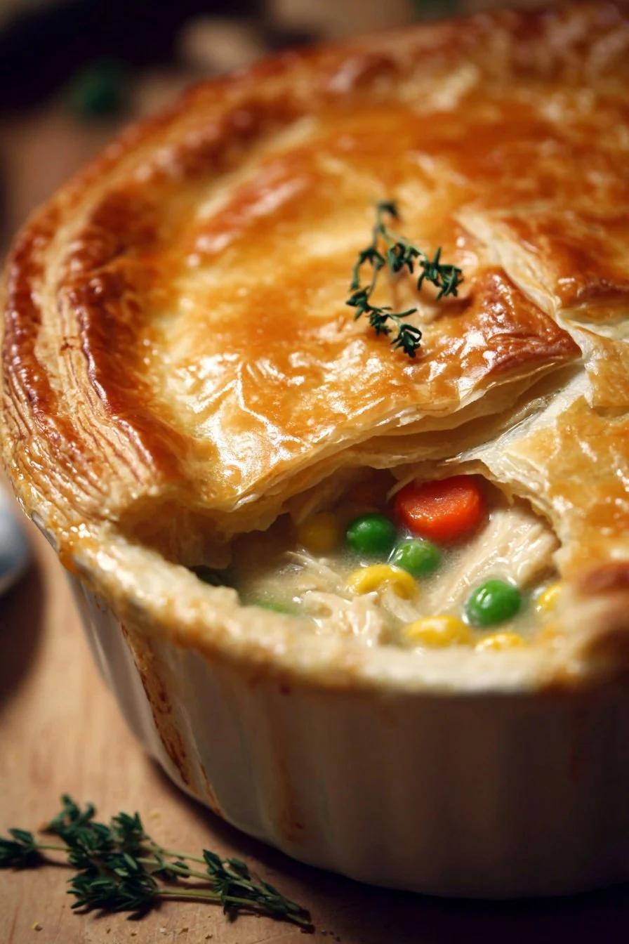 Delicious homemade Chicken Pot Pie with flaky crust and colorful vegetables.