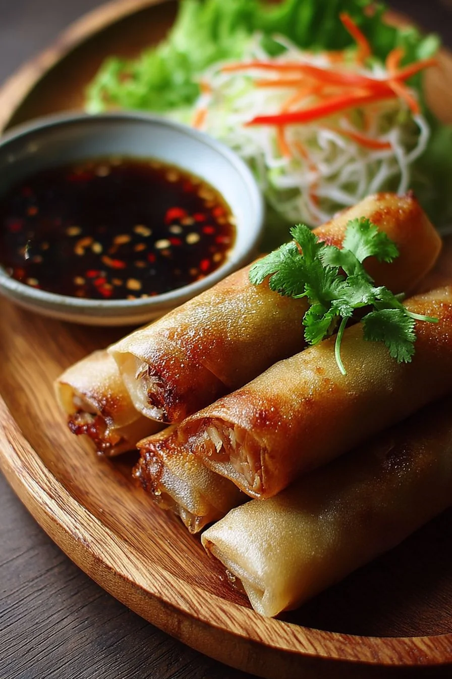 Delicious Chicken Spring Rolls served on a plate with dipping sauce