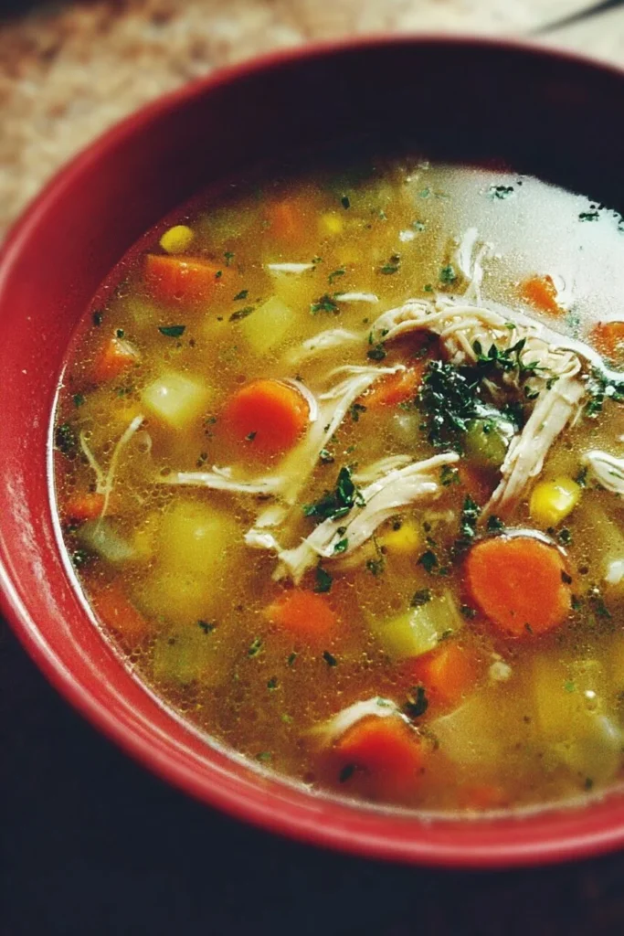 A bowl of delicious Chicken Vegetable Soup with fresh ingredients