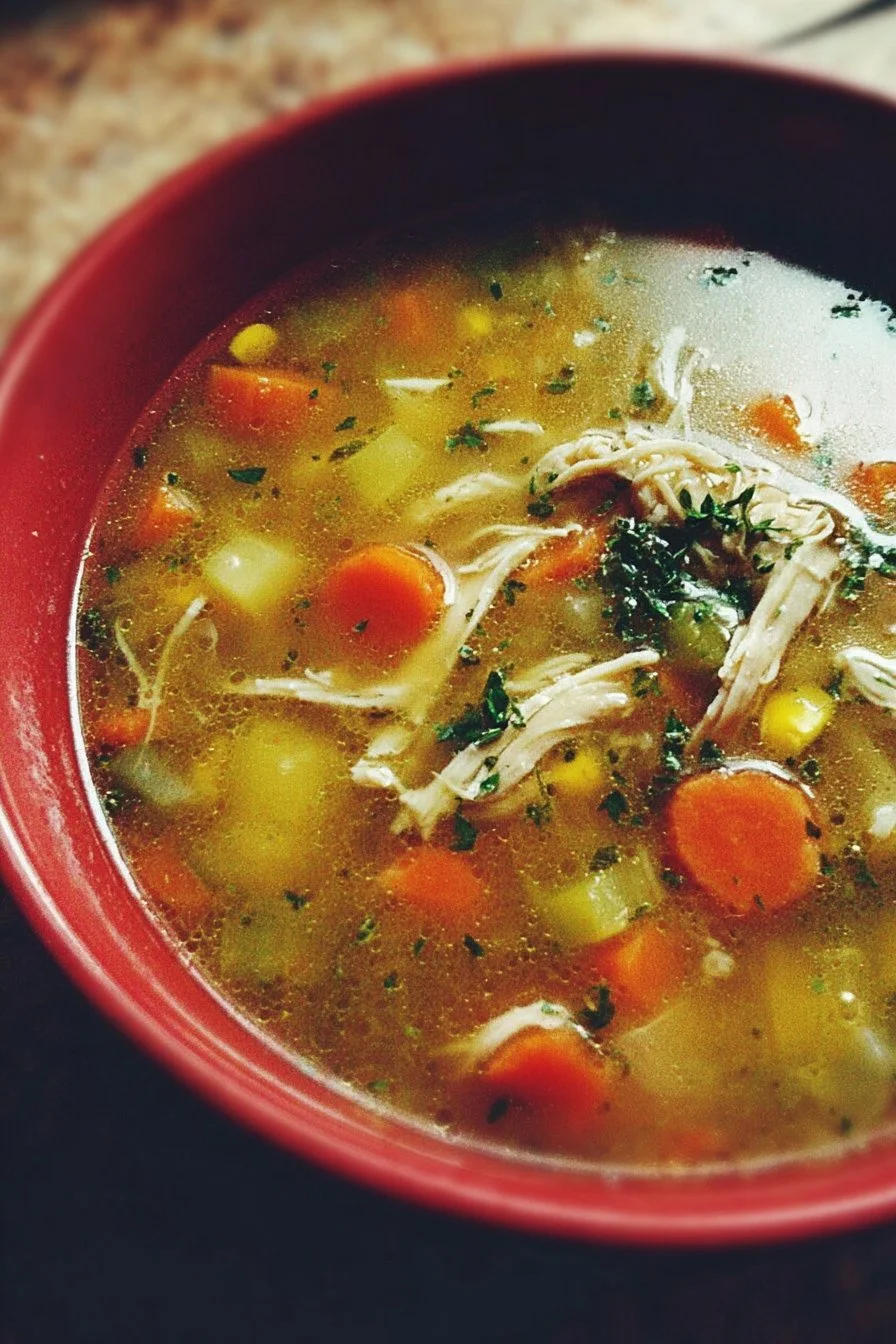 A bowl of delicious Chicken Vegetable Soup with fresh ingredients