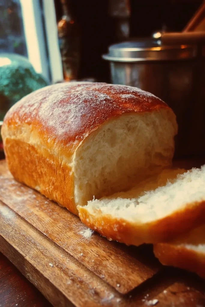 Loaf of freshly baked classic white bread from scratch