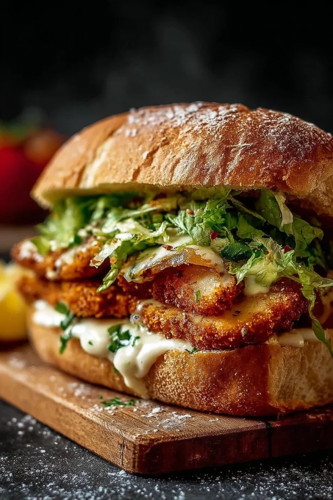 Crispy Chicken Caesar Sandwich with fresh ingredients and tangy dressing