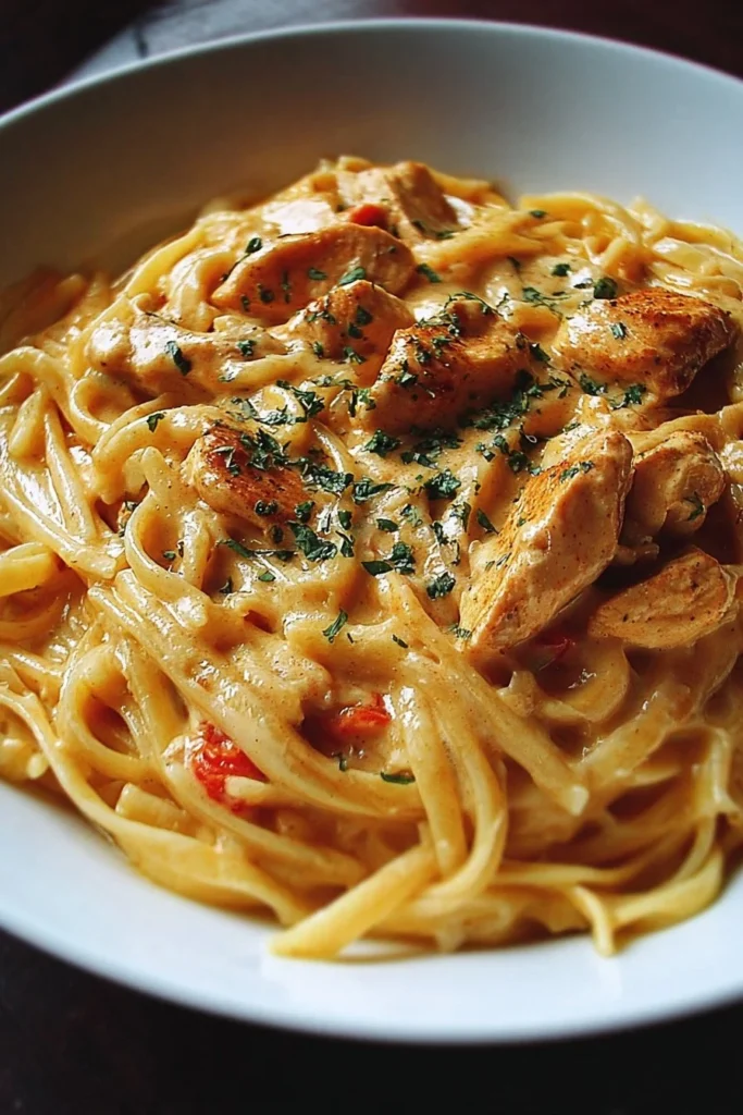 Delicious Crock Pot Creamy Cajun Chicken Pasta dish served in a bowl.