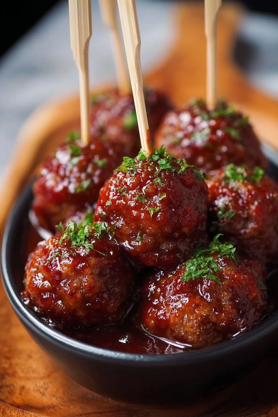 Delicious Crockpot cocktail meatballs served in a bowl with sauce