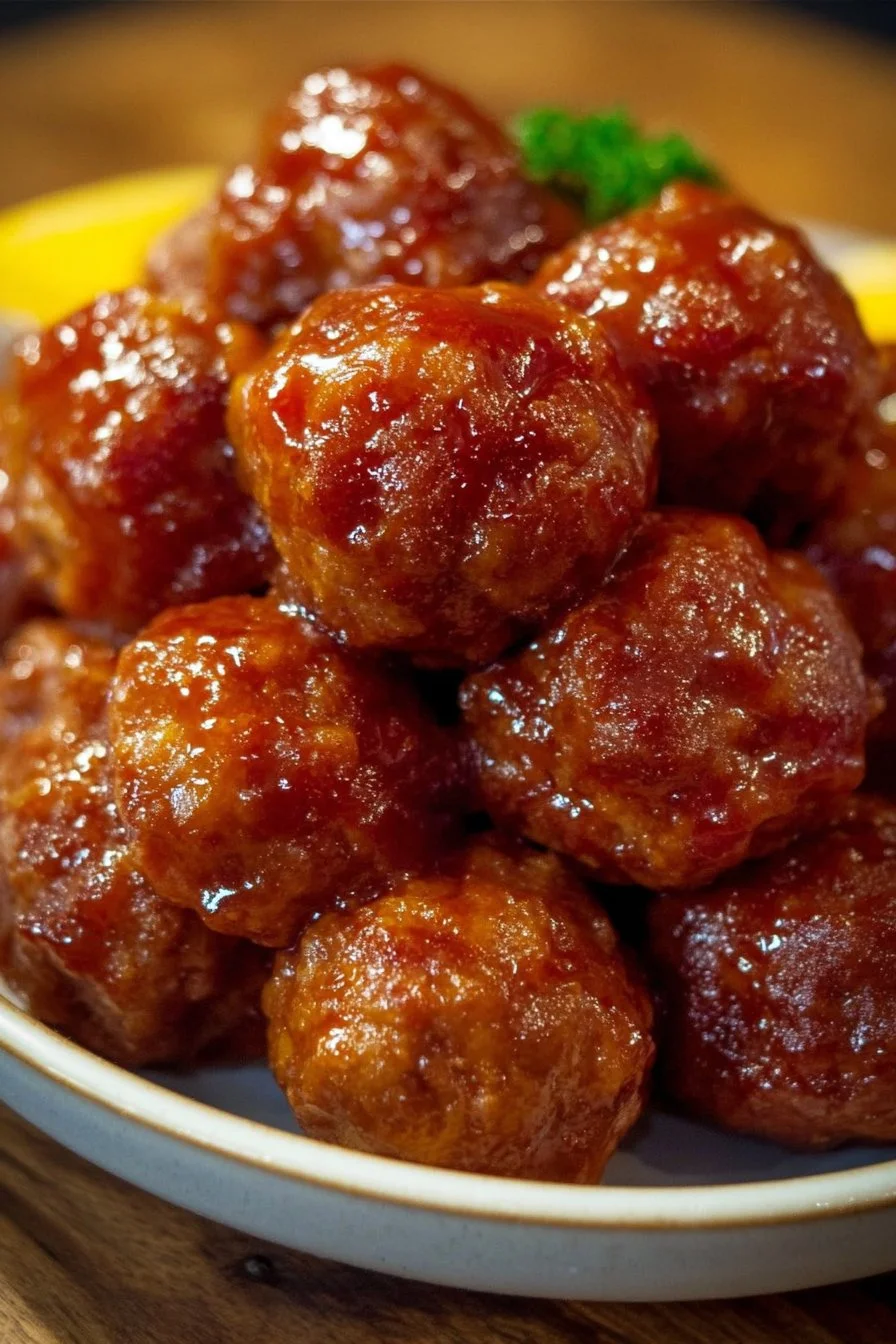 Succulent Crockpot Pineapple BBQ Meatballs served on a platter.