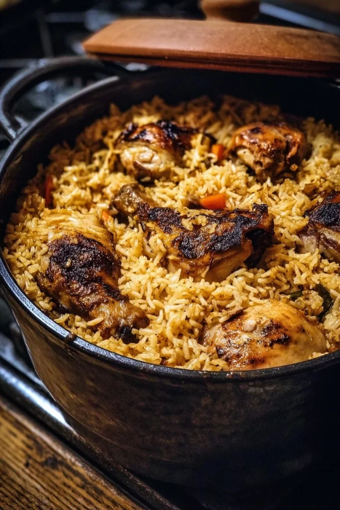 Delicious Dutch Oven Chicken and Rice dish served in a rustic setting