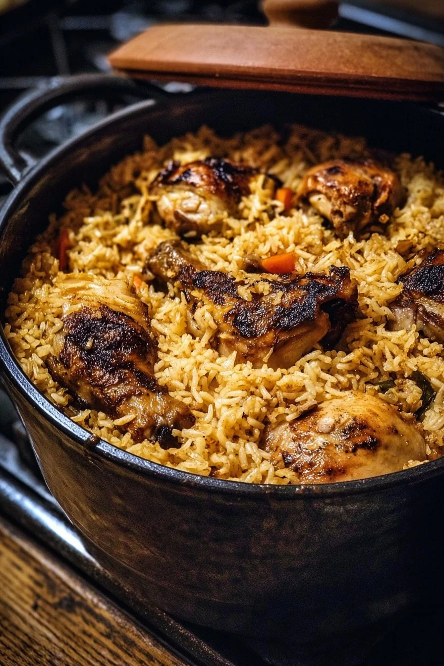 Delicious Dutch Oven Chicken and Rice dish served in a rustic setting