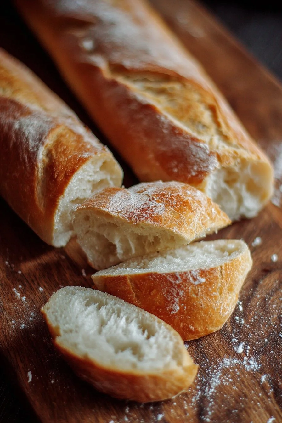 Freshly baked easy baguette on a wooden table
