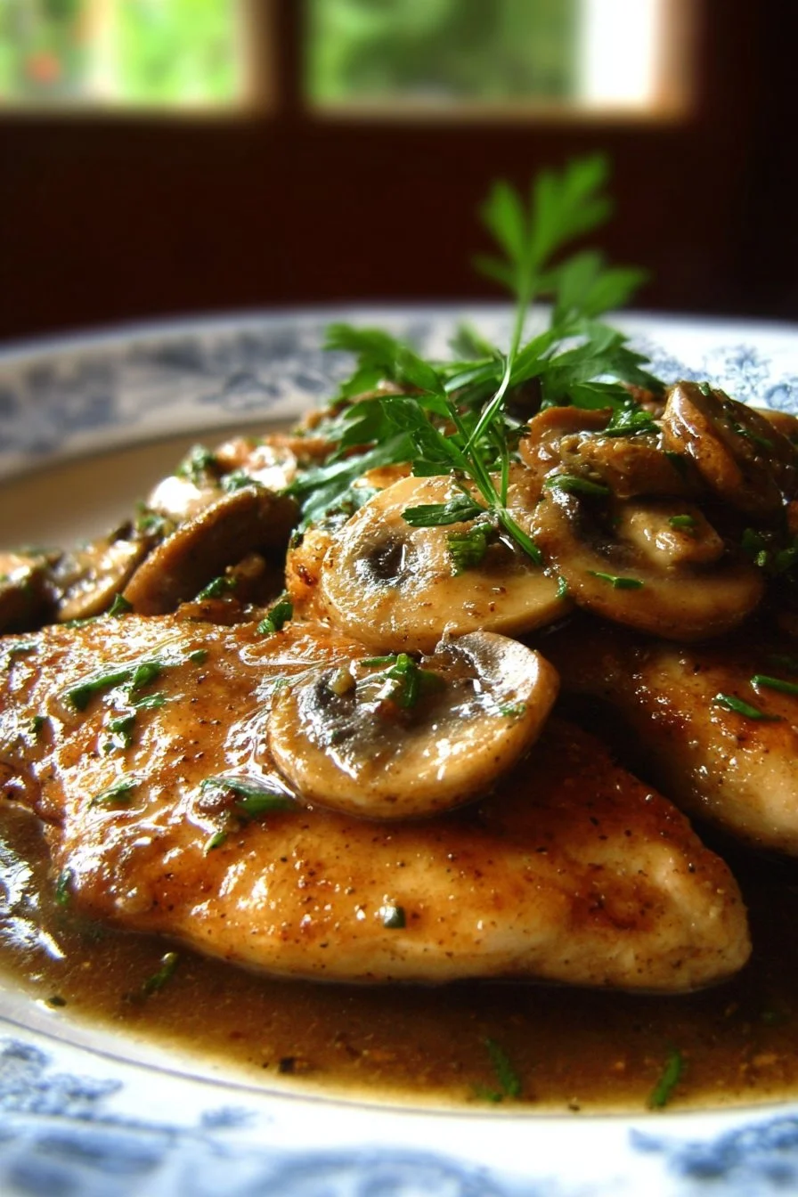 Delicious easy Chicken Marsala served with mushrooms and Marsala wine sauce