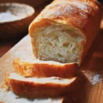 Freshly baked everyday loaf bread on a wooden cutting board.