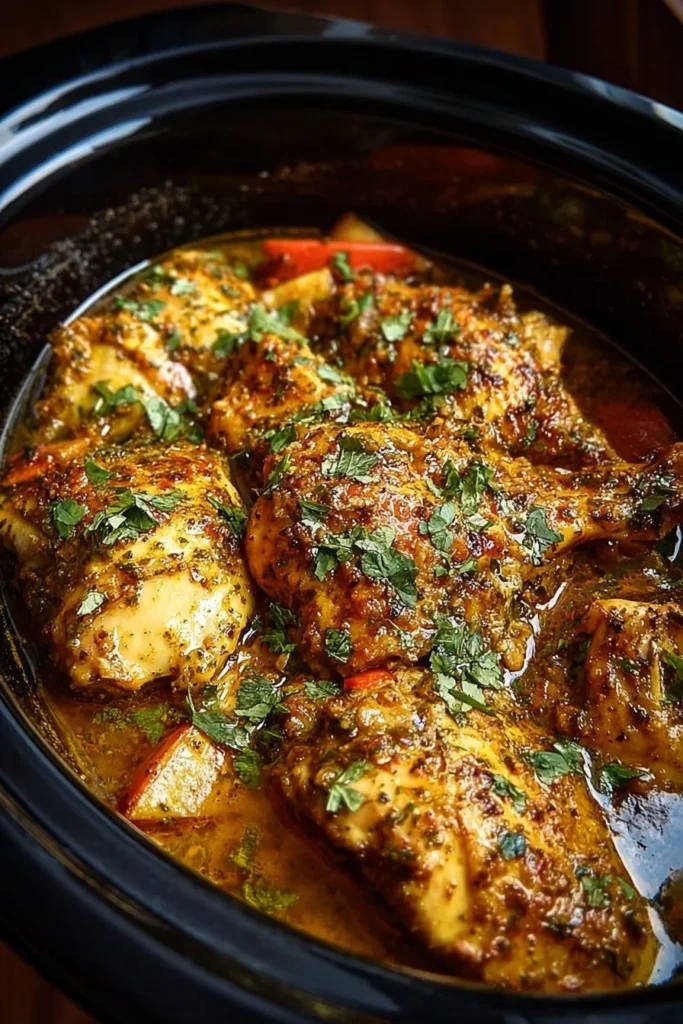 Slow cooker Garlic Butter Chicken with herbs and garlic