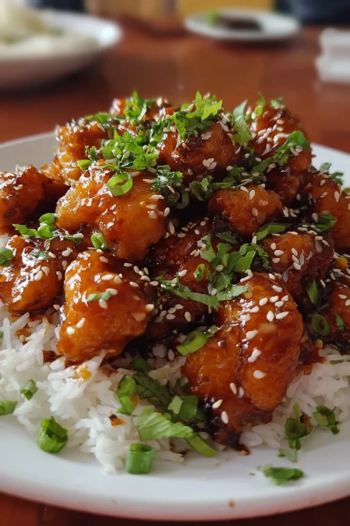 Delicious Honey Garlic Chicken served with vegetables and rice