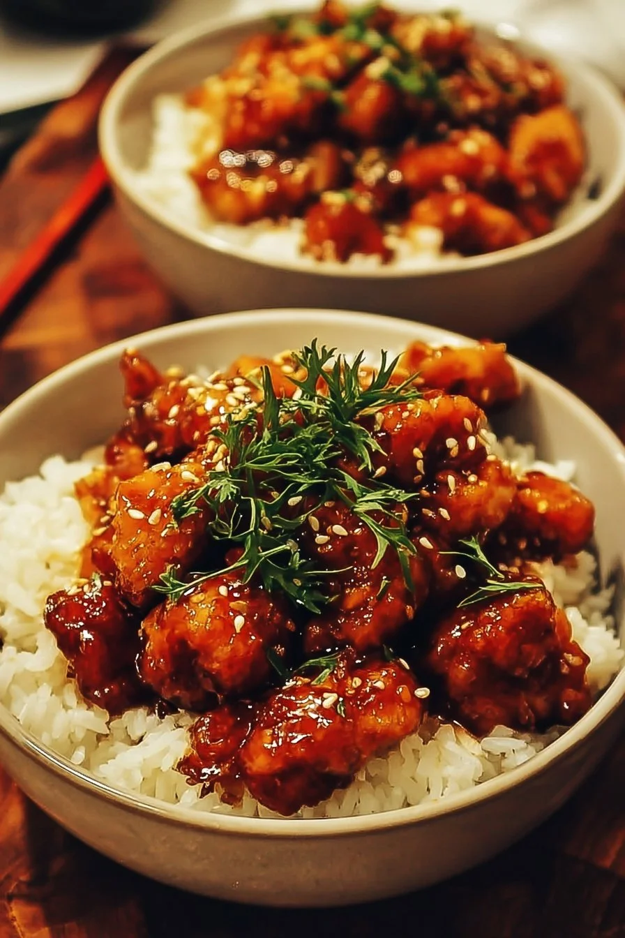 Hot Honey Chicken Bowls with tender chicken and spicy honey glaze
