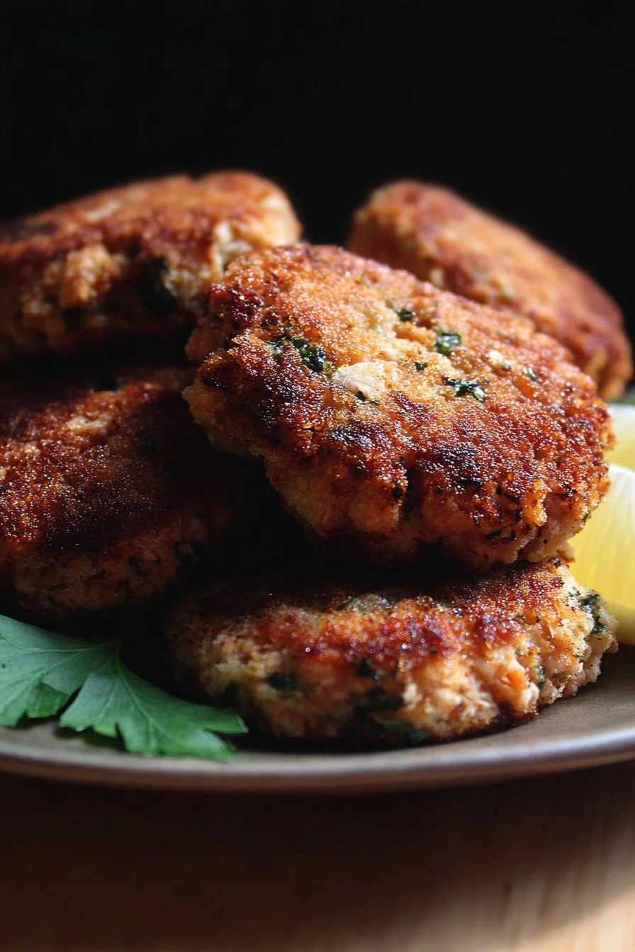 Delicious leftover salmon patties served on a plate