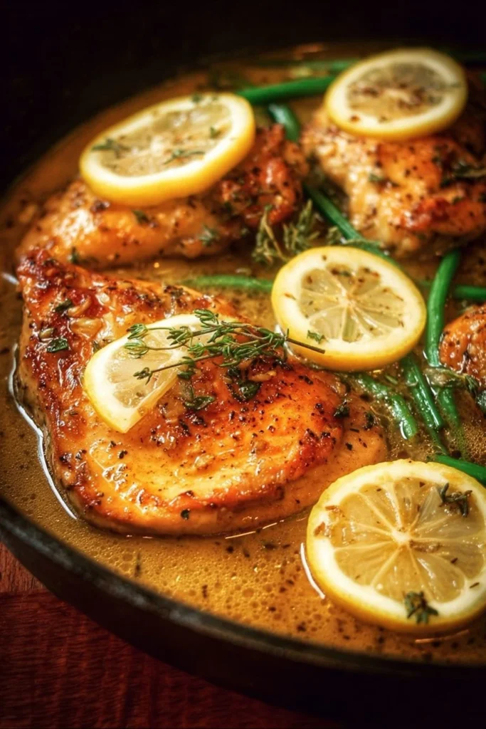 Delicious Lemon Dijon Chicken Skillet served with fresh vegetables