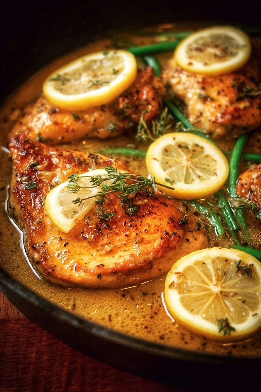 Delicious Lemon Dijon Chicken Skillet served with fresh vegetables