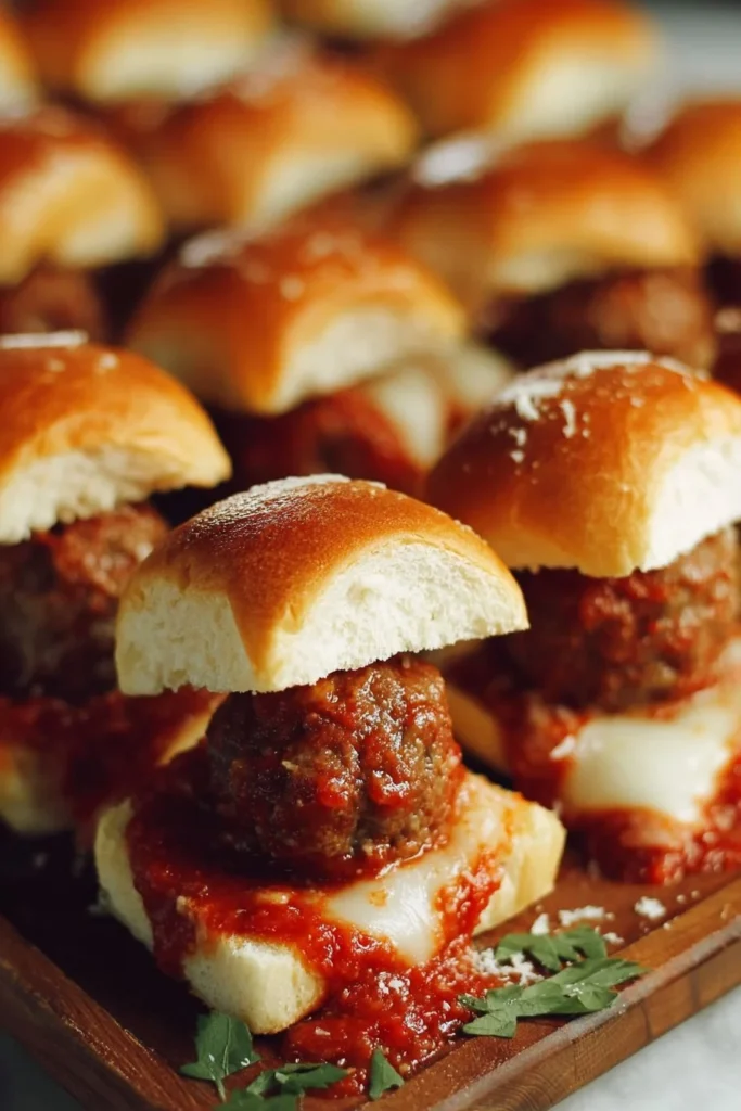 Delicious meatball marinara sliders served on a platter