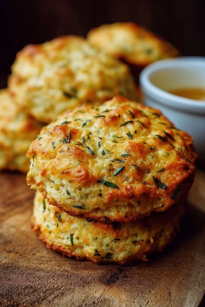 Delicious microwave cheddar and herb biscuit ready to be served.