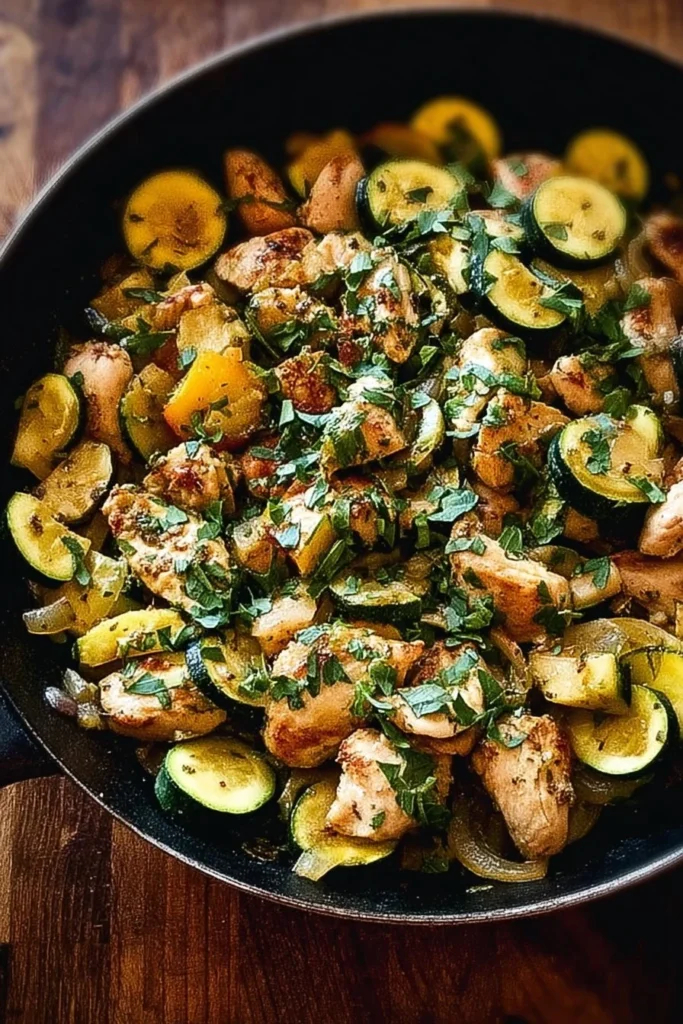 One-Pan Chicken and Zucchini Skillet ready to serve, packed with flavor and nutrients.