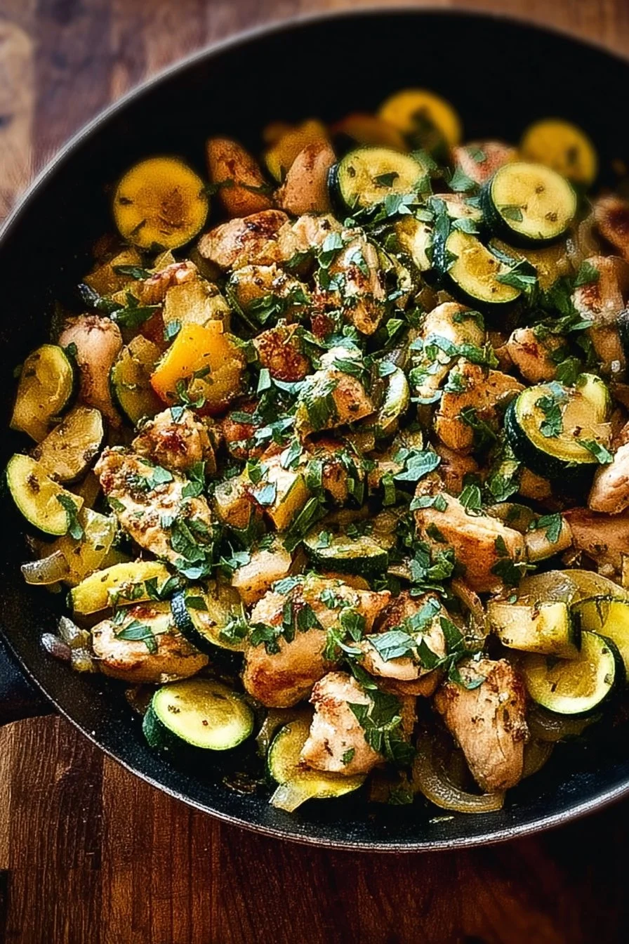 One-Pan Chicken and Zucchini Skillet ready to serve, packed with flavor and nutrients.
