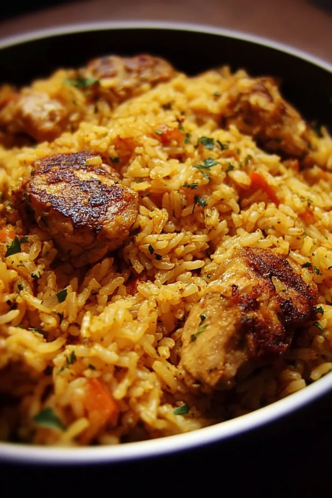 One-Pot Chicken and Rice dish featuring tender chicken and flavorful rice