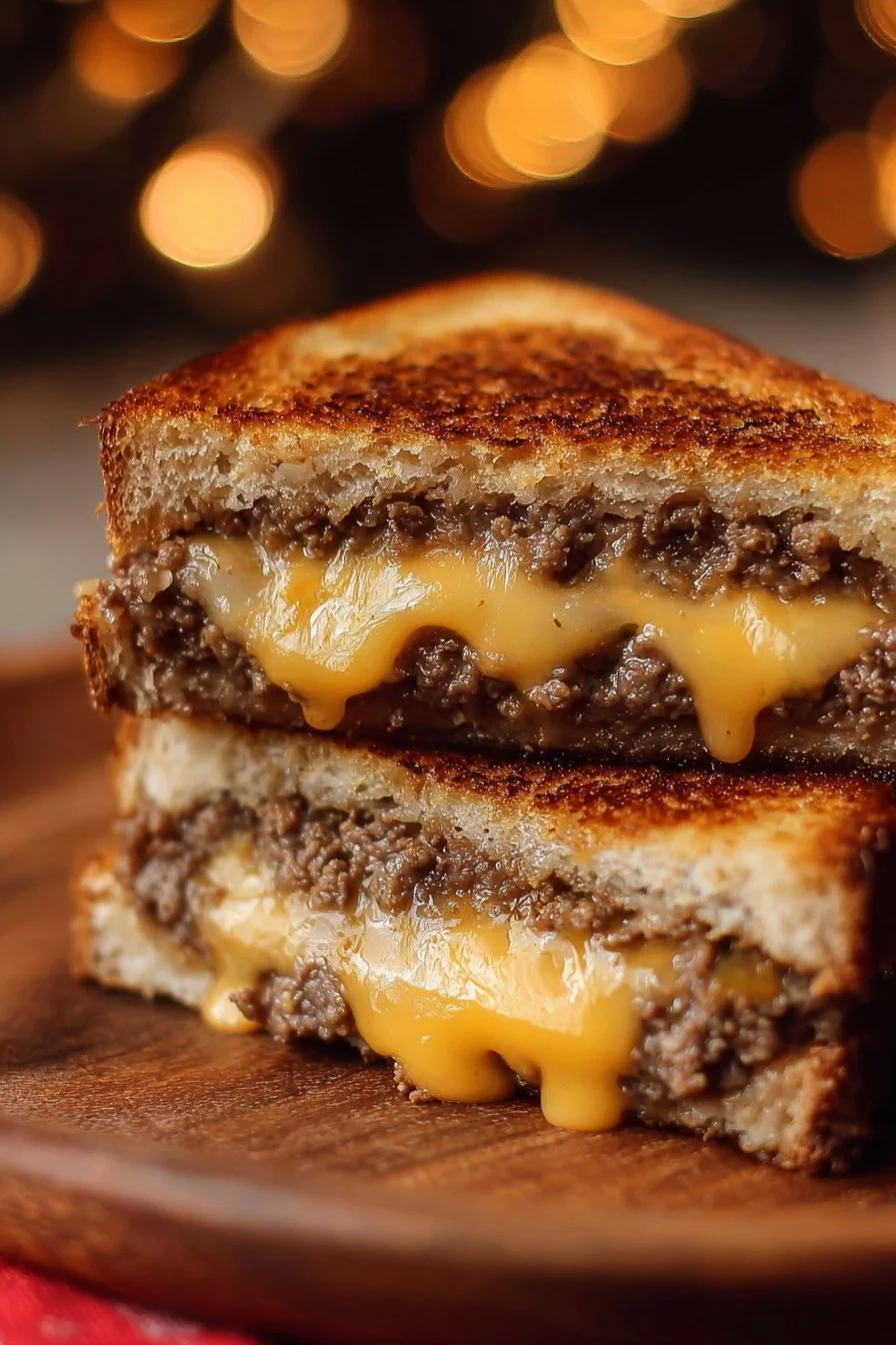 Delicious Patty Melt sandwich with beef, cheese, and grilled onions on toasted bread