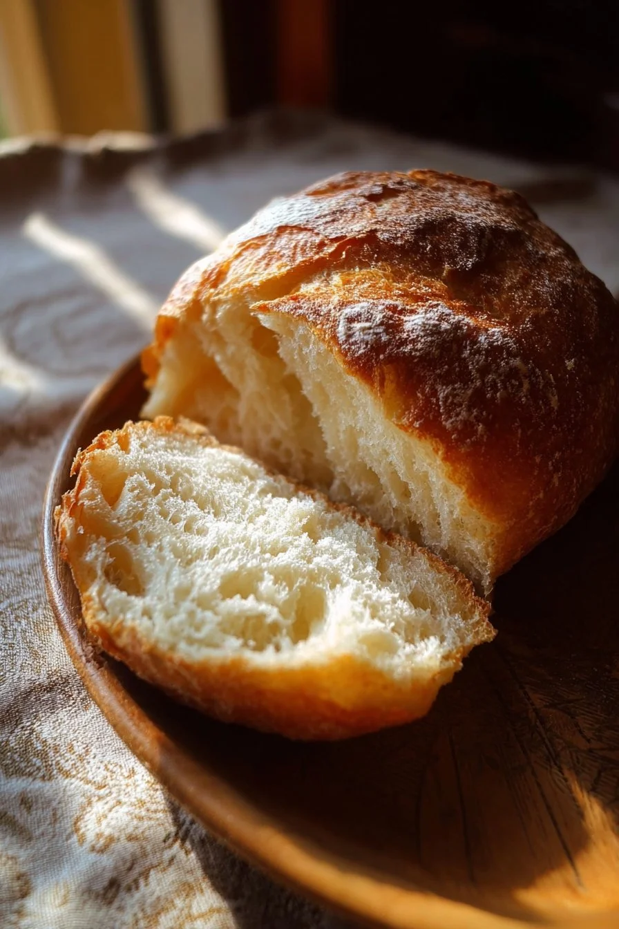 Freshly baked quick and easy homemade bread on a wooden table