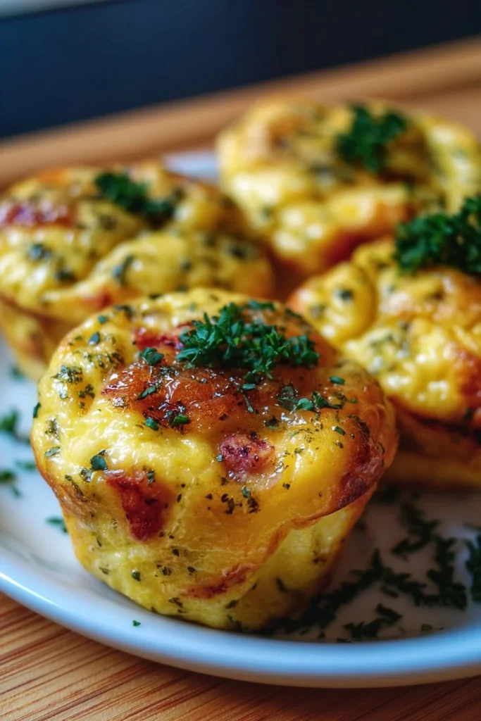 Savory egg muffins with vegetables and cheese in a muffin tin