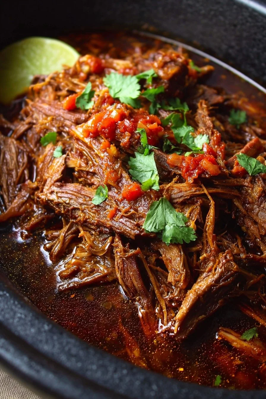 Slow-cooked barbacoa served in a bowl with fresh toppings.