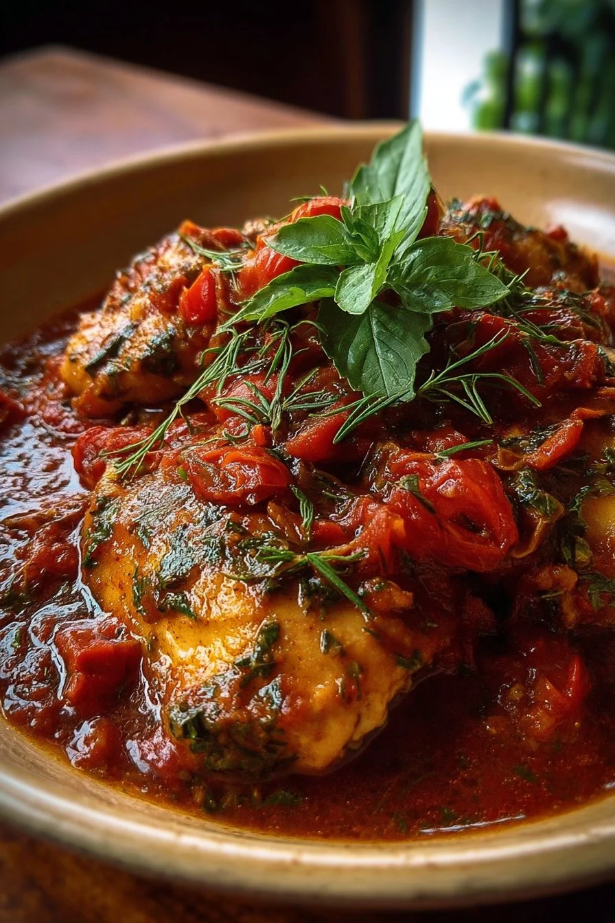 Delicious Slow-Cooked Tuscan Chicken with vibrant herbs and vegetables