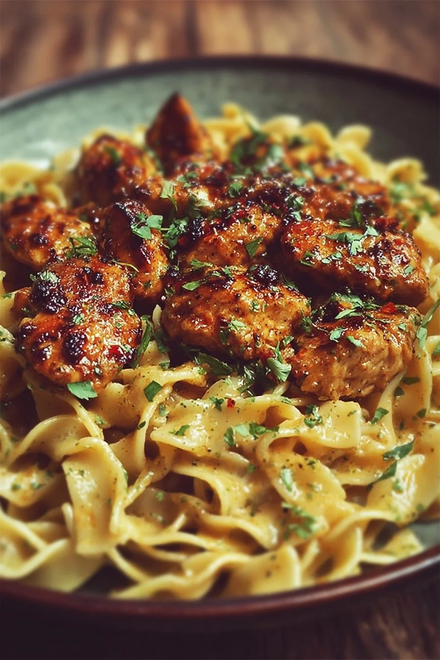 Delicious Spicy-Sweet Cajun Chicken Pasta served in a bowl.