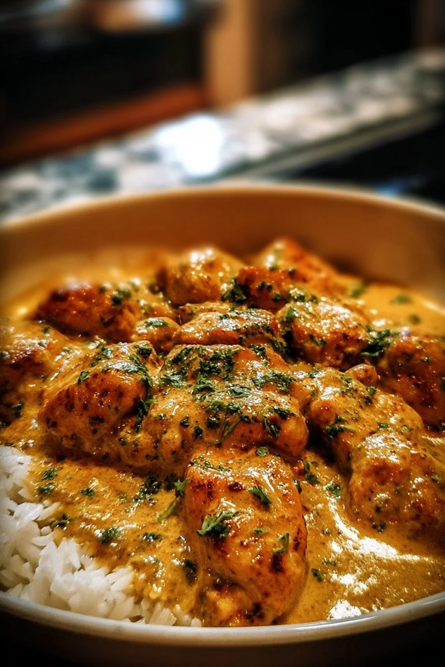 A plate of Texas Roadhouse-style butter chicken garnished with herbs.