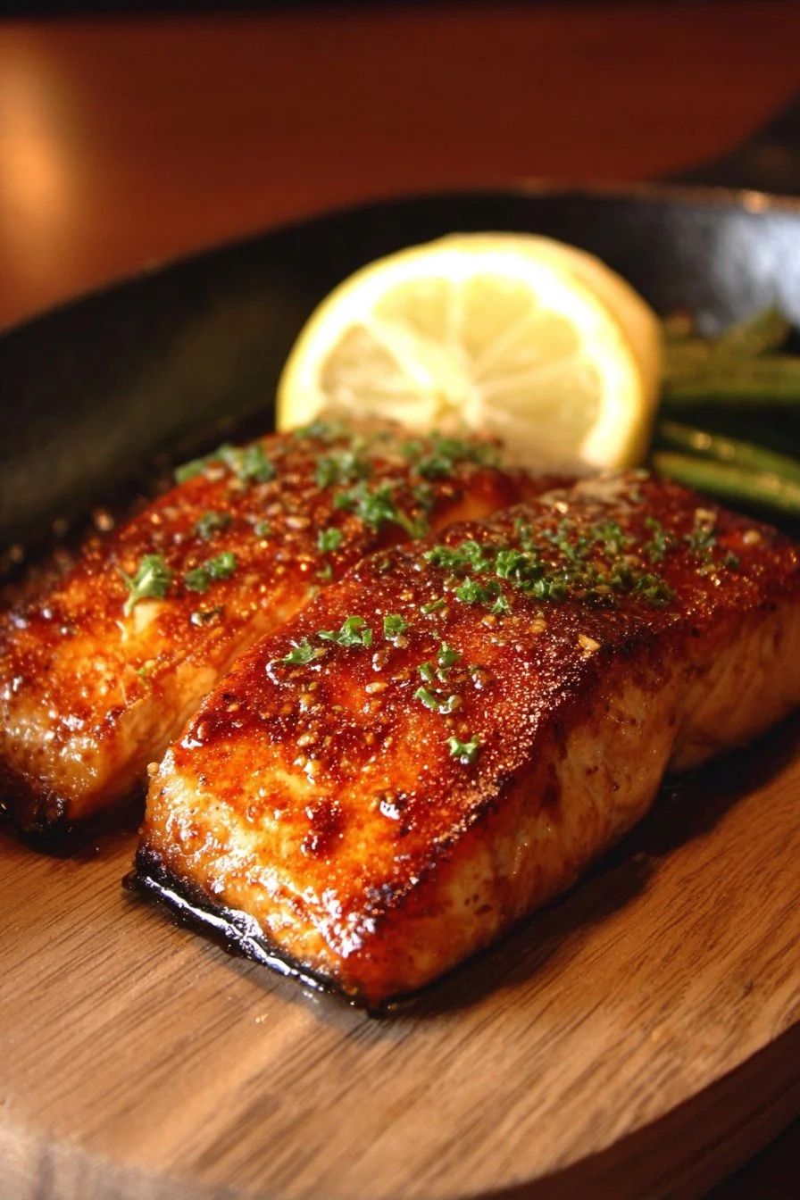 Texas Roadhouse-Style grilled salmon with seasoning served on a plate