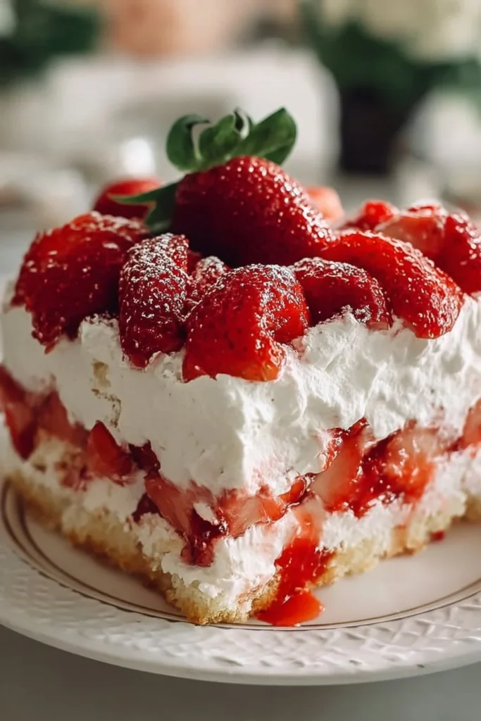 No-bake strawberry shortcake with fresh strawberries and cream