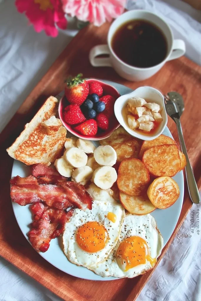 Delicious breakfast spread for mom including fresh fruits and pastries