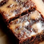 Delicious banana bread brownies topped with chocolate drizzle