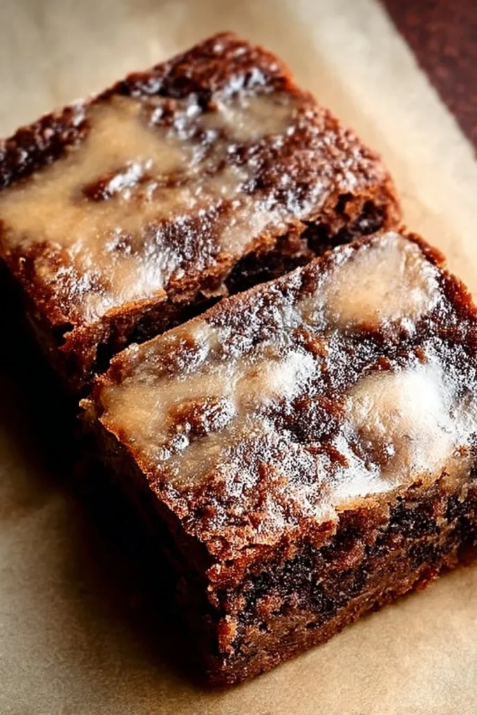Delicious banana bread brownies topped with chocolate drizzle