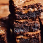 Delicious Biscoff Brownies topped with creamy Biscoff spread