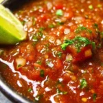 Fresh Blender Salsa made with tomatoes, onions, and cilantro in a blender.