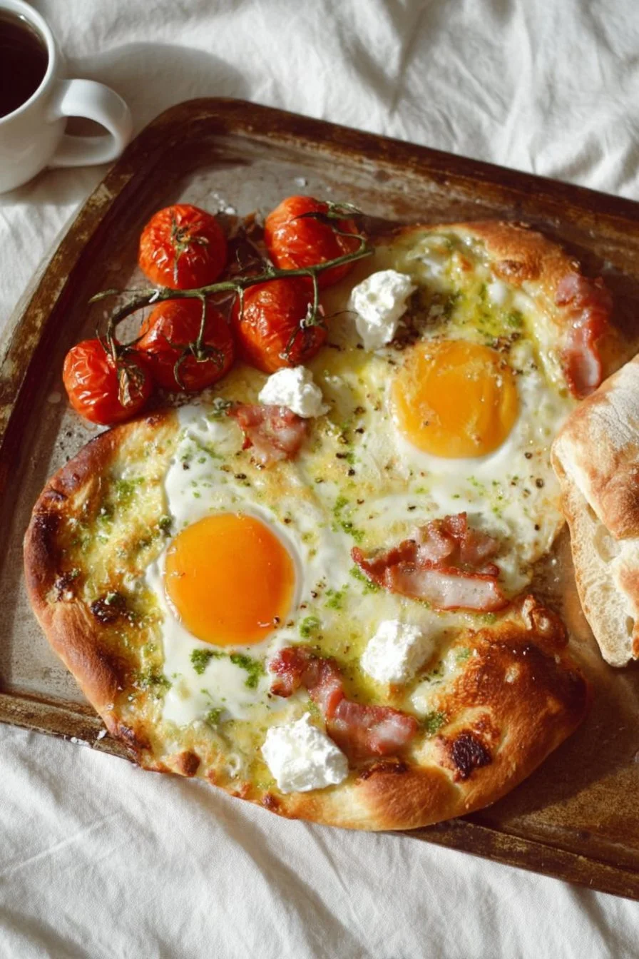 Mother enjoying a delicious breakfast in bed with flowers and a heartfelt card