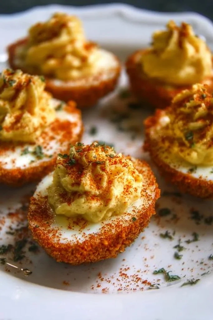 Cajun-style fried deviled eggs served on a plate