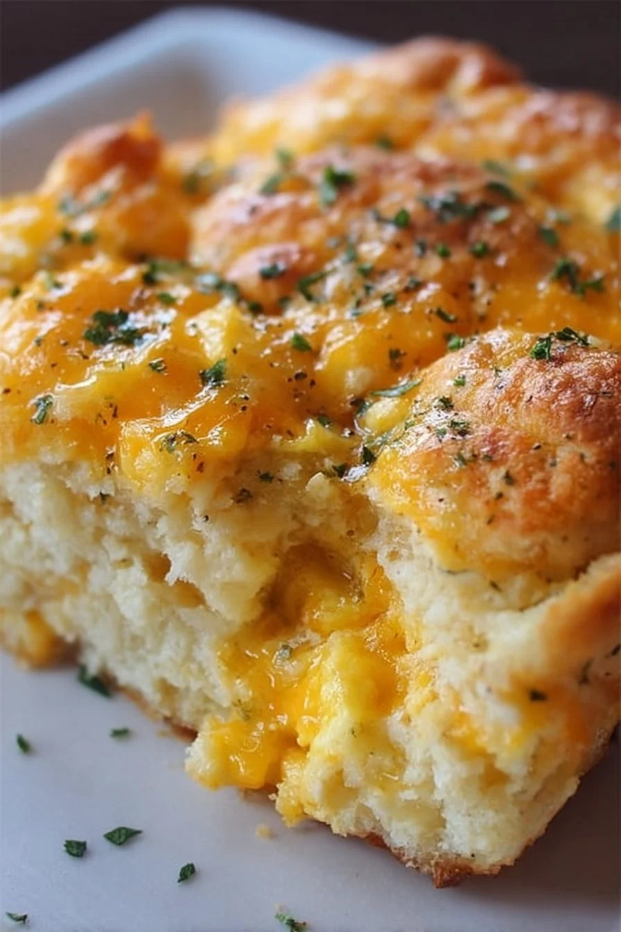Cheddar Bay Biscuit Egg Breakfast Casserole served in a dish
