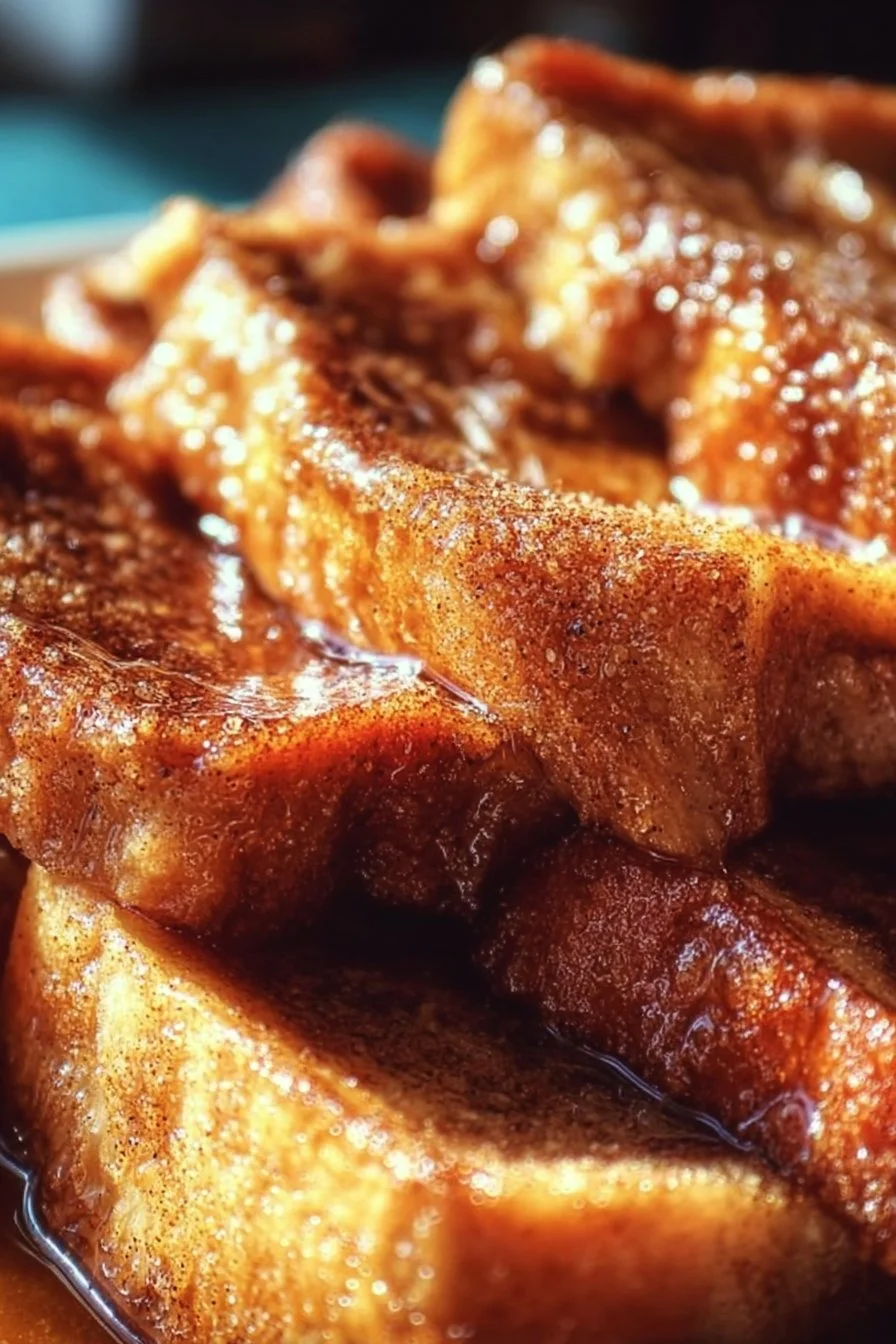 Cinnamon Overnight French Toast Bake prepared in a dish, served warm.