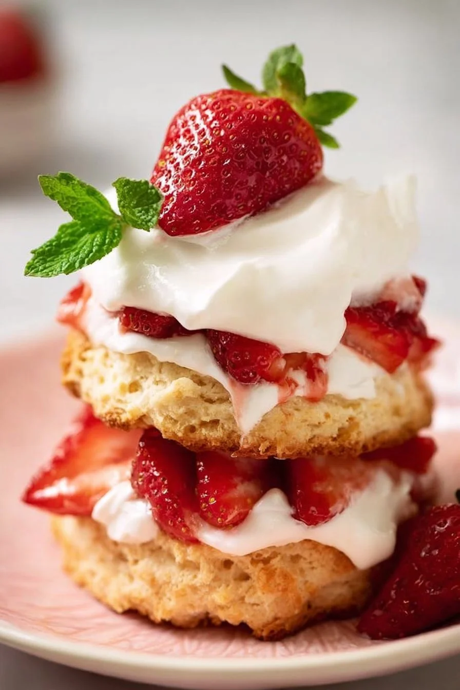 Delicious classic strawberry shortcake with fresh strawberries and whipped cream